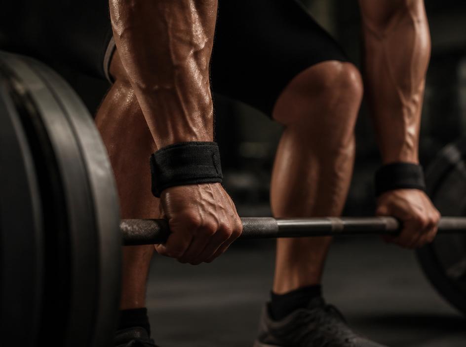 Athlete in powerful training stance